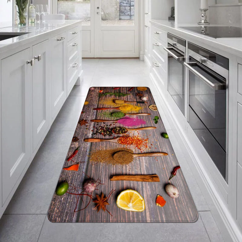 

Ins Style Long Kitchen Mat Non-slip Floor Carpet Rug Flannel Printed Water Absorption Kitchen Carpet Bathroom Living Room Rug