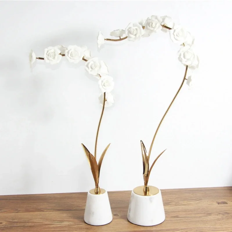 Креативный искусственный цветок металлический золотой горшок мраморные изделия