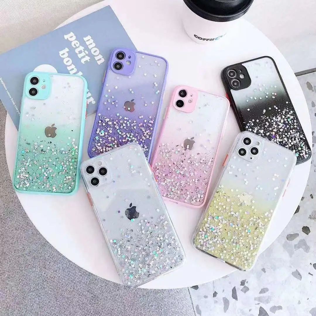 

2022 Clear Glitter Phone Case For iPhone 13 12 Pro 11 Pro Max XS Max XR 7 8 SE Cute Gradient Rainbow Sequin Transparent Cover