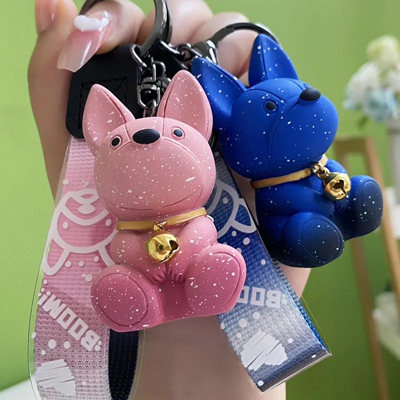 

Exquisite Cute Cartoon Gradient Color Bulldog Doll Keychain Women Men Bag Pendant Key Charm Couples Gift Car Ornament Keyring