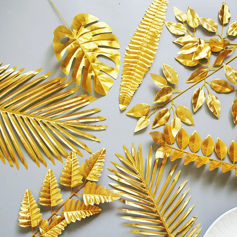 

LuanQI 5Pcs Artificial Gold Turtle Leaf Scattered Tail Leaf Fake Silk Plant For Wedding Birthday Party Home Decor Palm Leaves