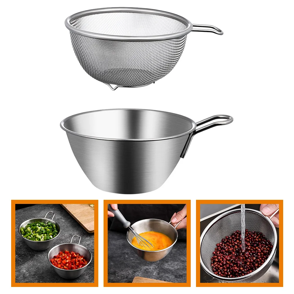 

1 Set Colander with Bowl Fine Mesh Strainer Stainless Steel Strainer Kitchen Mixing Bowl Basin