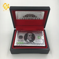 pet material gold or silver plated plastic poker cards 100 usd banknote designed playing cards with wooden box select