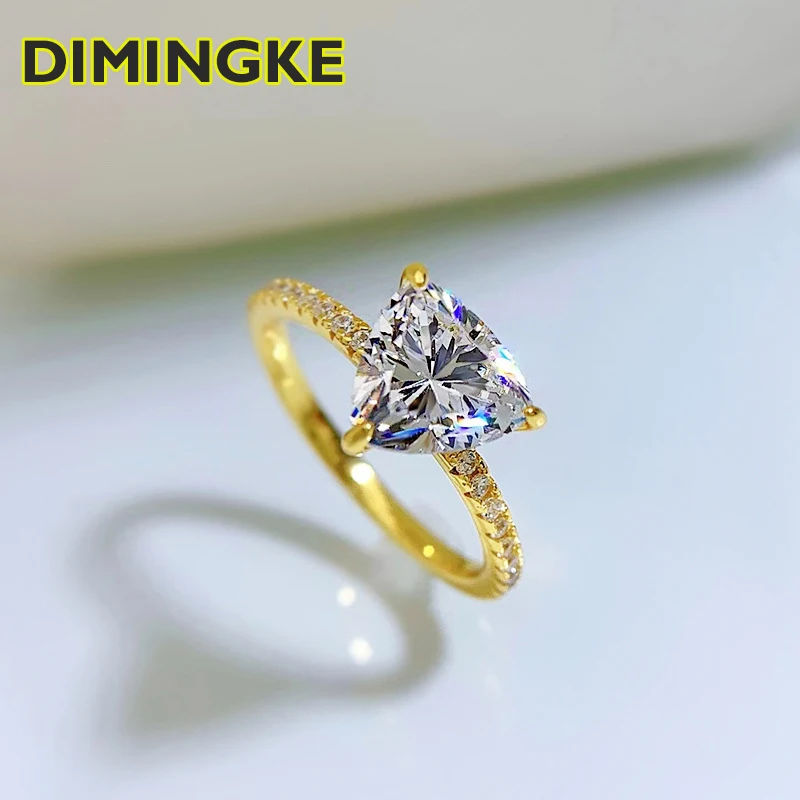 DIMIGNKE Triangle High Carbon Diamond Woman Ring 100%-S925 Silver Fine Jewelry Party Birthday Gift