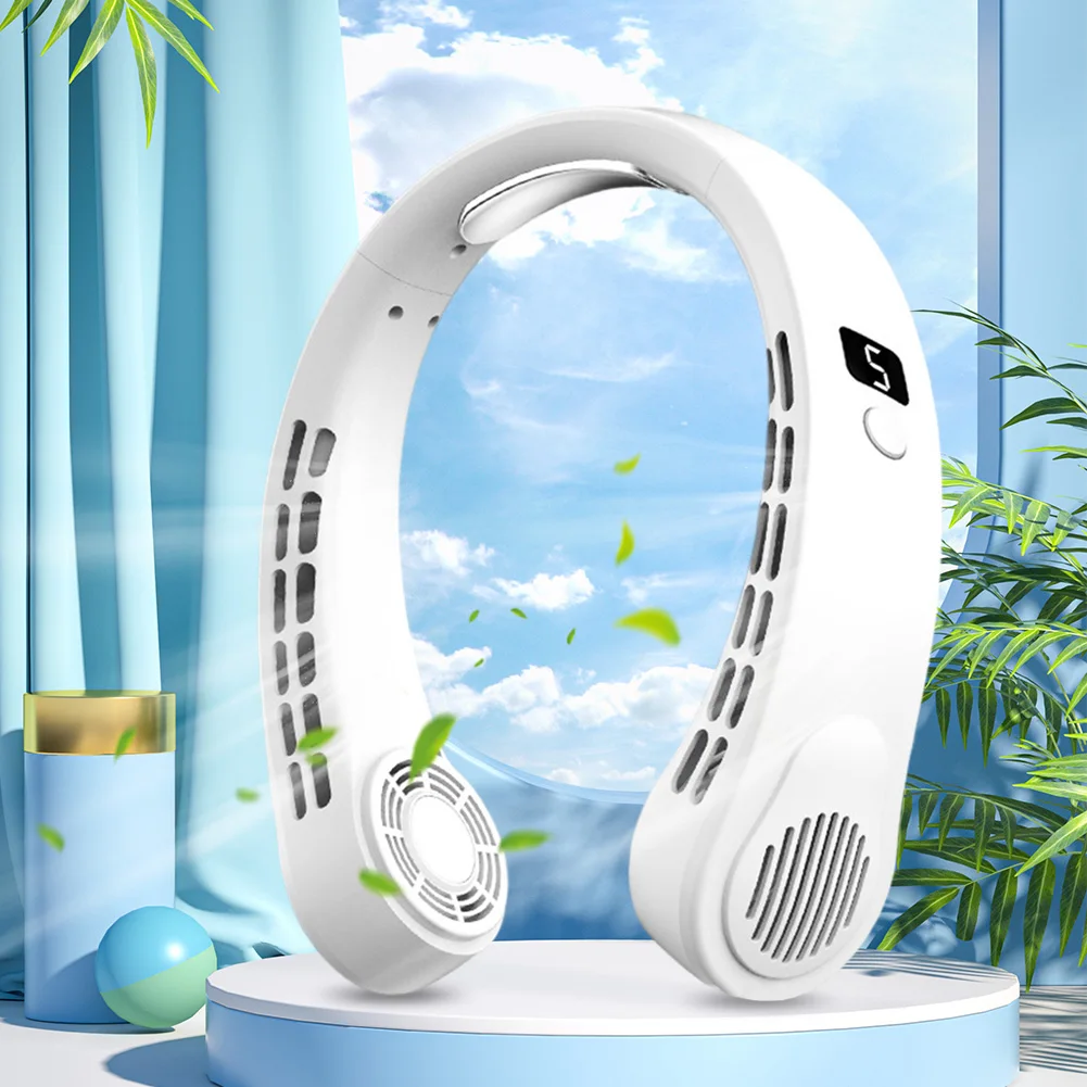 

Neck Ventillator Rechargeable Hands Free Bladeless Fans Digital Display Wearable Small Fan 360 Cooling Airflow for Man and Woman