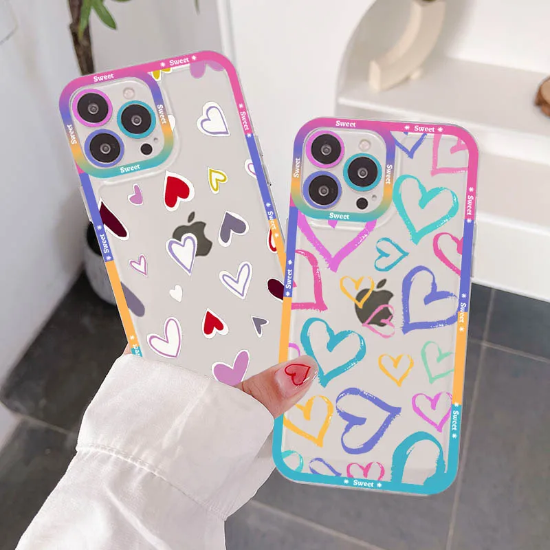 

Loving Heart Phone Case For IPhone 11 12 13 14 Mini Pro Max XR X XS TPU Clear Case For 8 7 6 Plus SE 2020