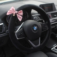 cute bowknot universal car steering wheel cover winter soft plush crystal steering wheels case women auto interior decoration