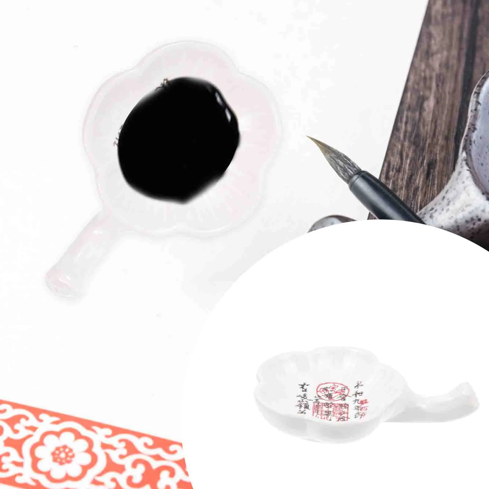 

Ceramic Ink Plate Brush Pen Holder Calligraphy Tool Flower Shaped Ink Dish