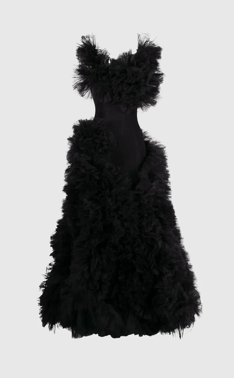 Пышные длинные платья для выпускного вечера с рюшами Черное арабское вечернее