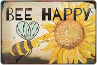 vintage metal tin retro sign bee happy bee and sunflower poster for home living room wall decoration