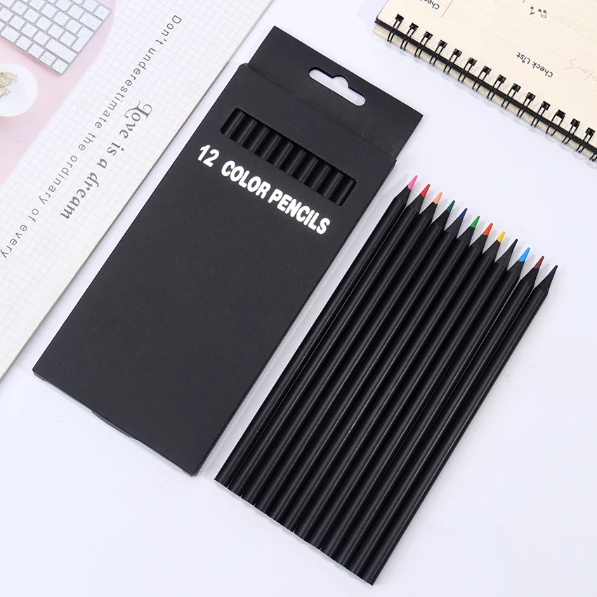 

Valued Pencils Colours Black Color Wooden Colored 12 Different Pencil 12 Kawaii Packaging School Pencils Pcs/set