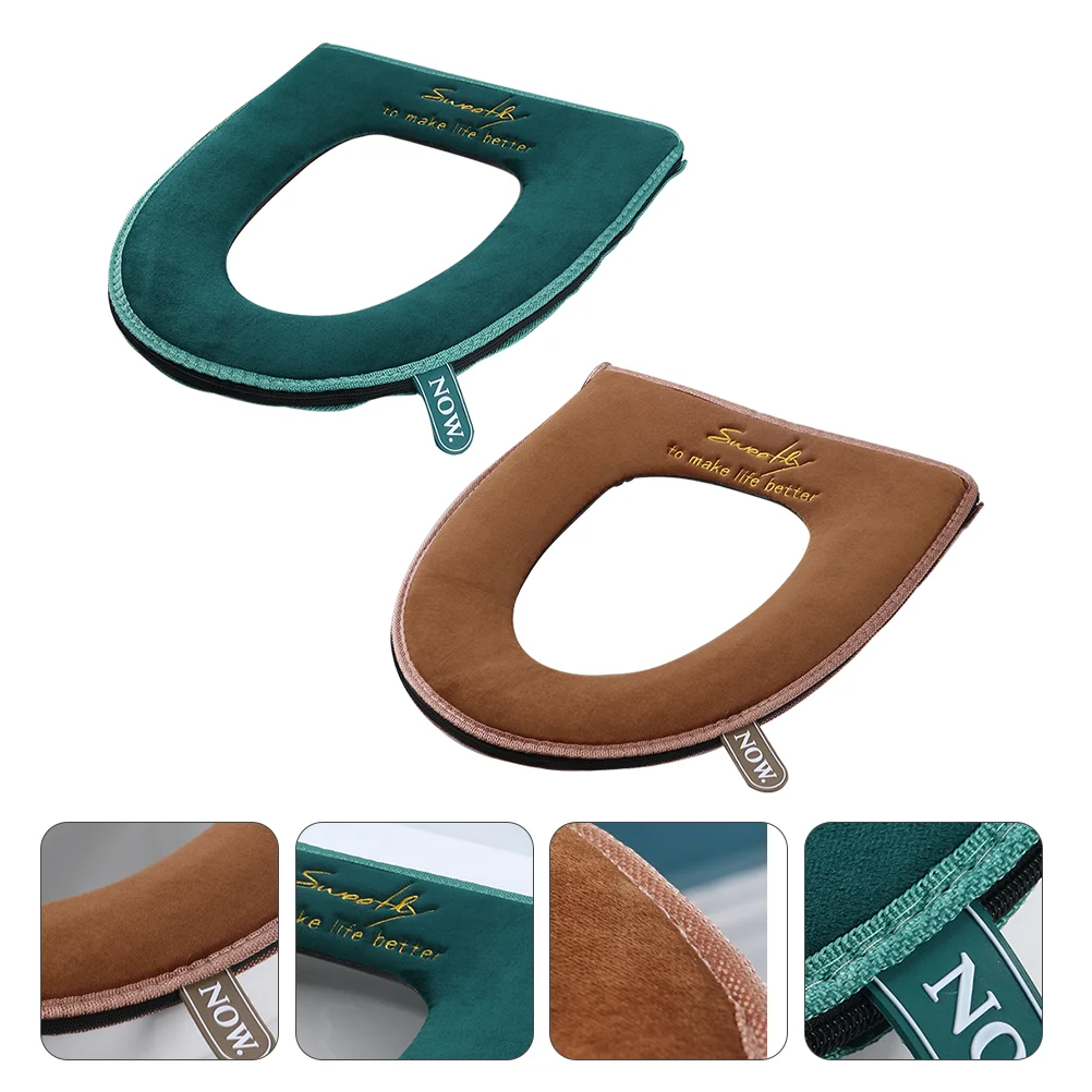 

2 Pcs Toilet Cover Mat Round Seat Cushion Warm Washable Winter Bathroom Flannel Pad Wc Board