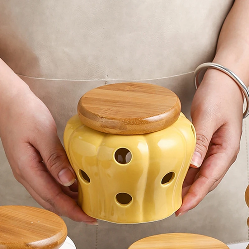 Керамическая банка для хранения чеснока с крышкой полые ажурные банки имбиря