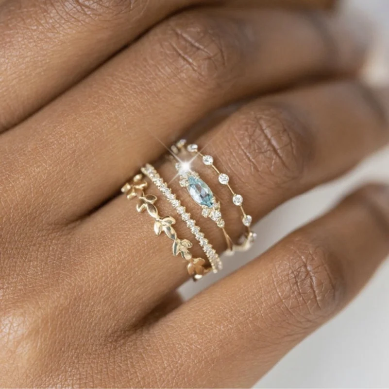 

Princess Exquisite Bride Wedding Accessories Jewelry Aquamarine Engagement Ring Set for Women Promise Wife Valentine's Day Gift