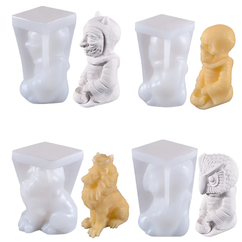 

3D Skull Zombie Candle Mold Owl Lion King Aromatherapy Gypsum Silicone Mold Diy Hand Mould Candle Molds for Candle Making