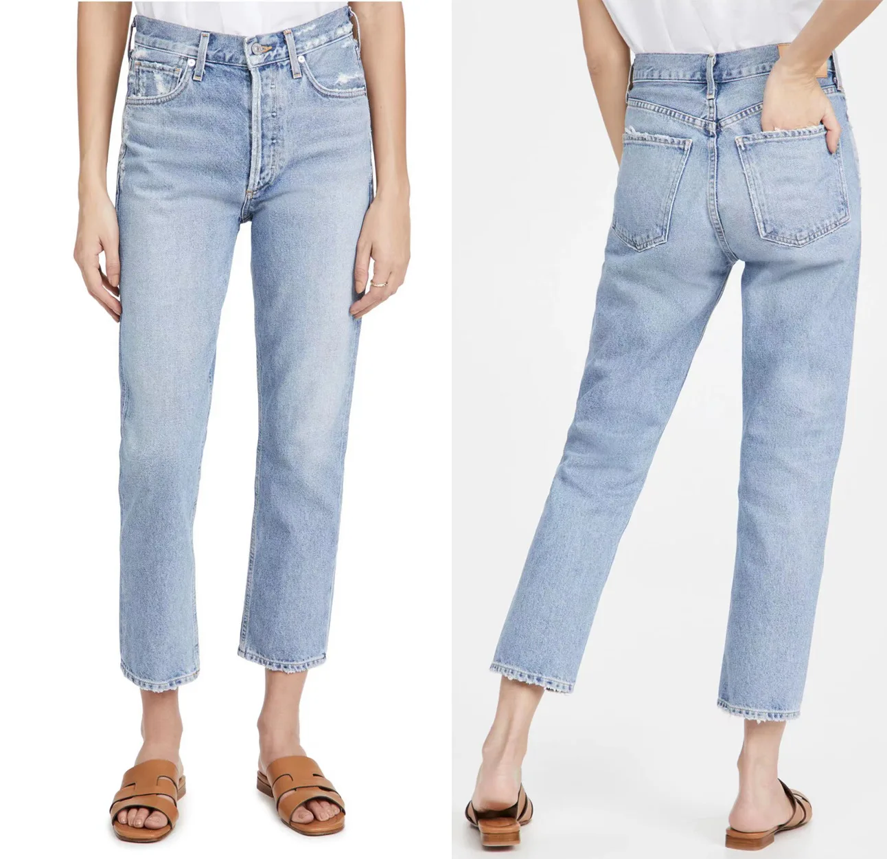 

2023 Spring and Summer New High-waisted Light Blue Straight Nine-point Jeans Blue Jeans for Women Free Shipping High Waist