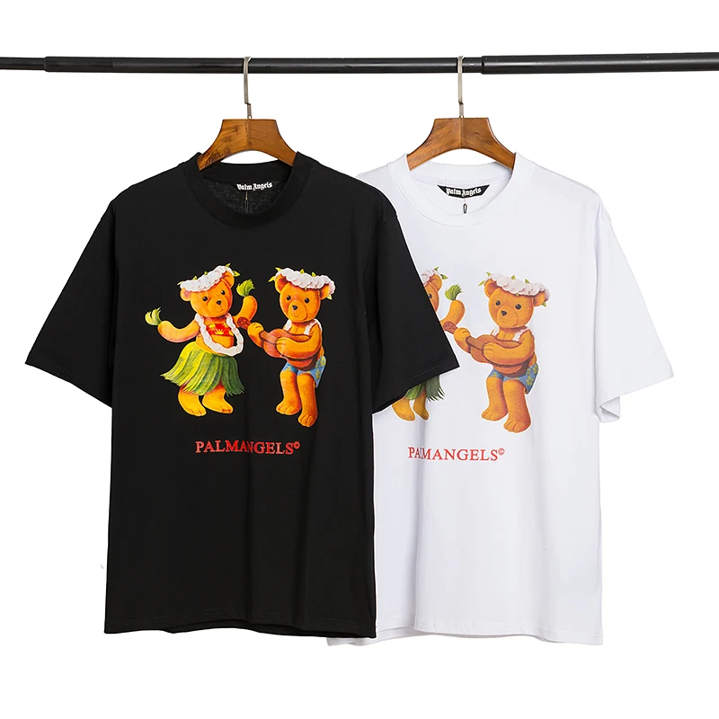 

New Palm Angels 22SS Letter Logo Loose Casual Short Sleeve T-shirt Cartoons Bear MenWomen Lovers Style T-shirt Boyfriend Gift