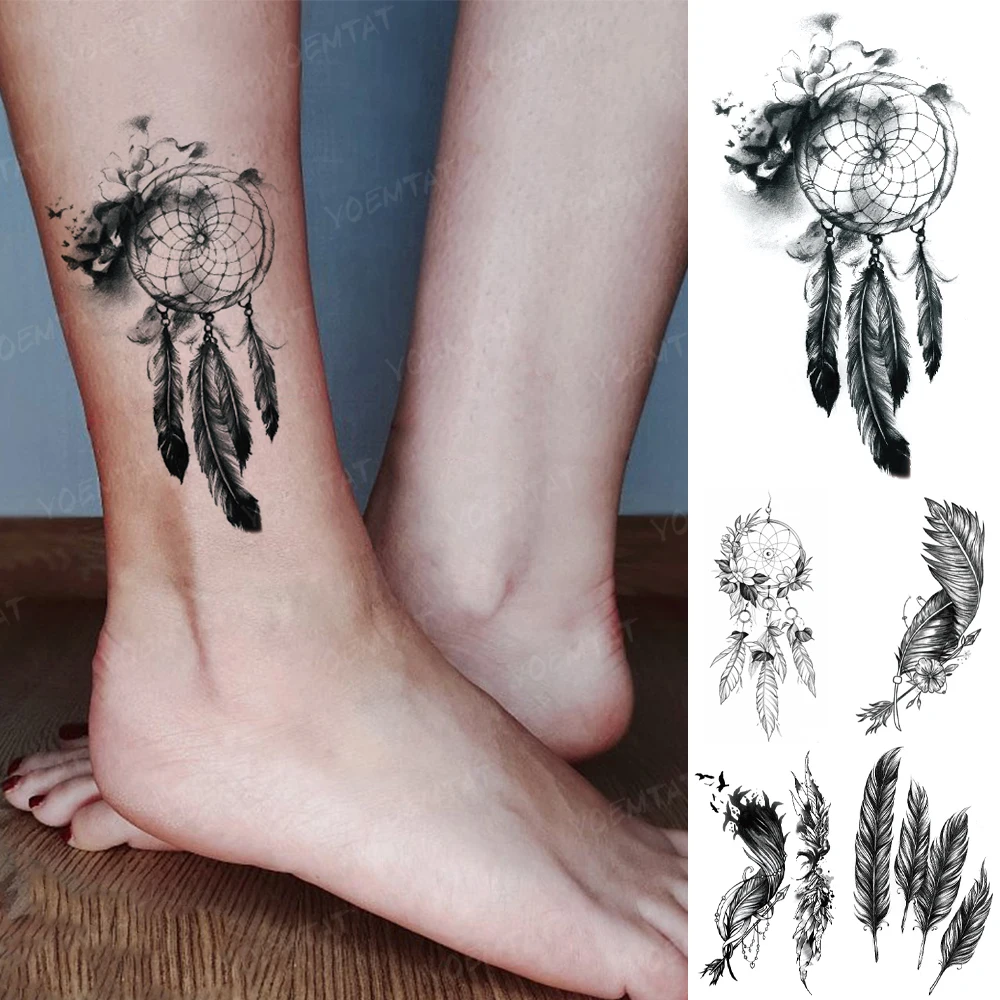 

Transfer Waterproof Temporary Tattoo Sticker Dream Net Feather Fantasy Flower Flash Tatto Woman Man Arm Ankle Body Art Fake Tato