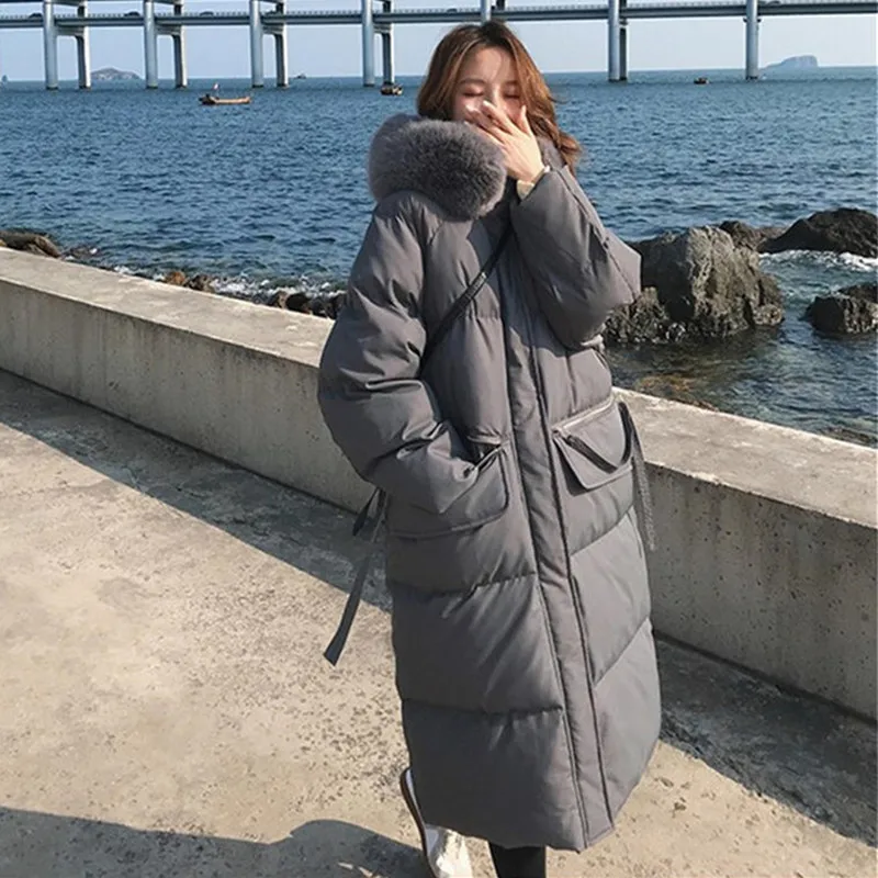 Autumn Winter Women Solid Loose Padded Thick Jackets Long Jacket Parkas Casual Hooded Long Sleeve Warm Down Cotton Coats Female