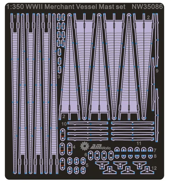 AM-WORKS NW35086 1/350 Набор универсальных мачтовых мачрей с товаром Второй мировой войны