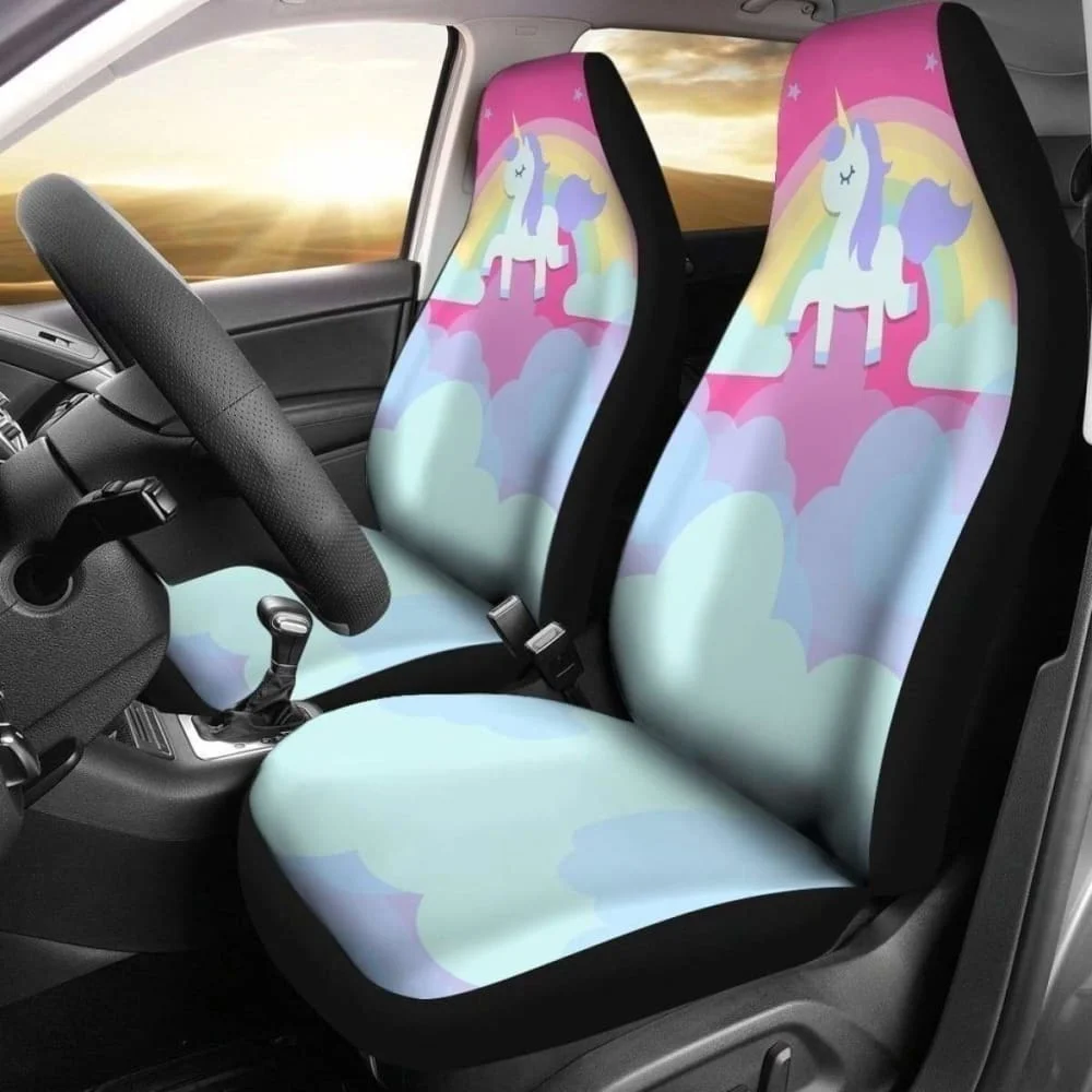 

Cute Unicorn Rainbow Car Seat Covers Pack of 2 Universal Front Seat Protective Cover