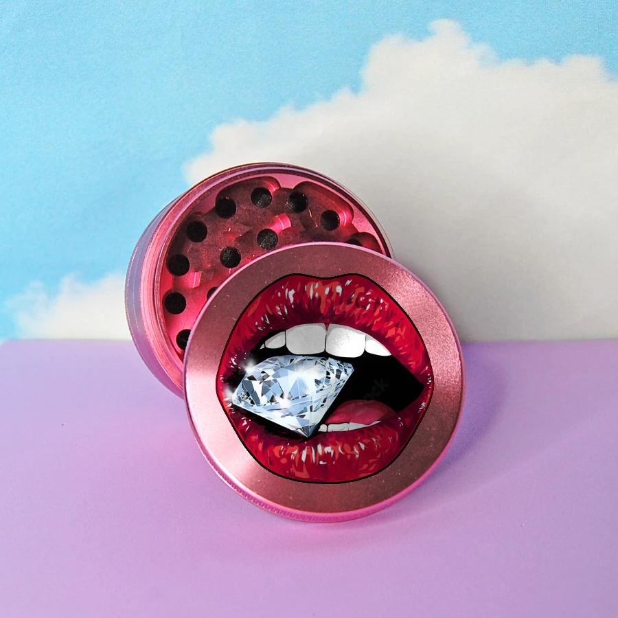 

Sweet Red Lips Pattern Grinders Pink 40MM 4 Layers Aluminum Alloy Spice Grass Grinder Hand Grinding Machine Wholesale