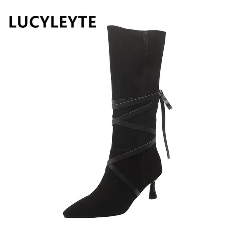 

2022 Women's Autumn and Winter New European and American Fashion Cross Straps Stiletto High-heeled Pointed Ankle Boots