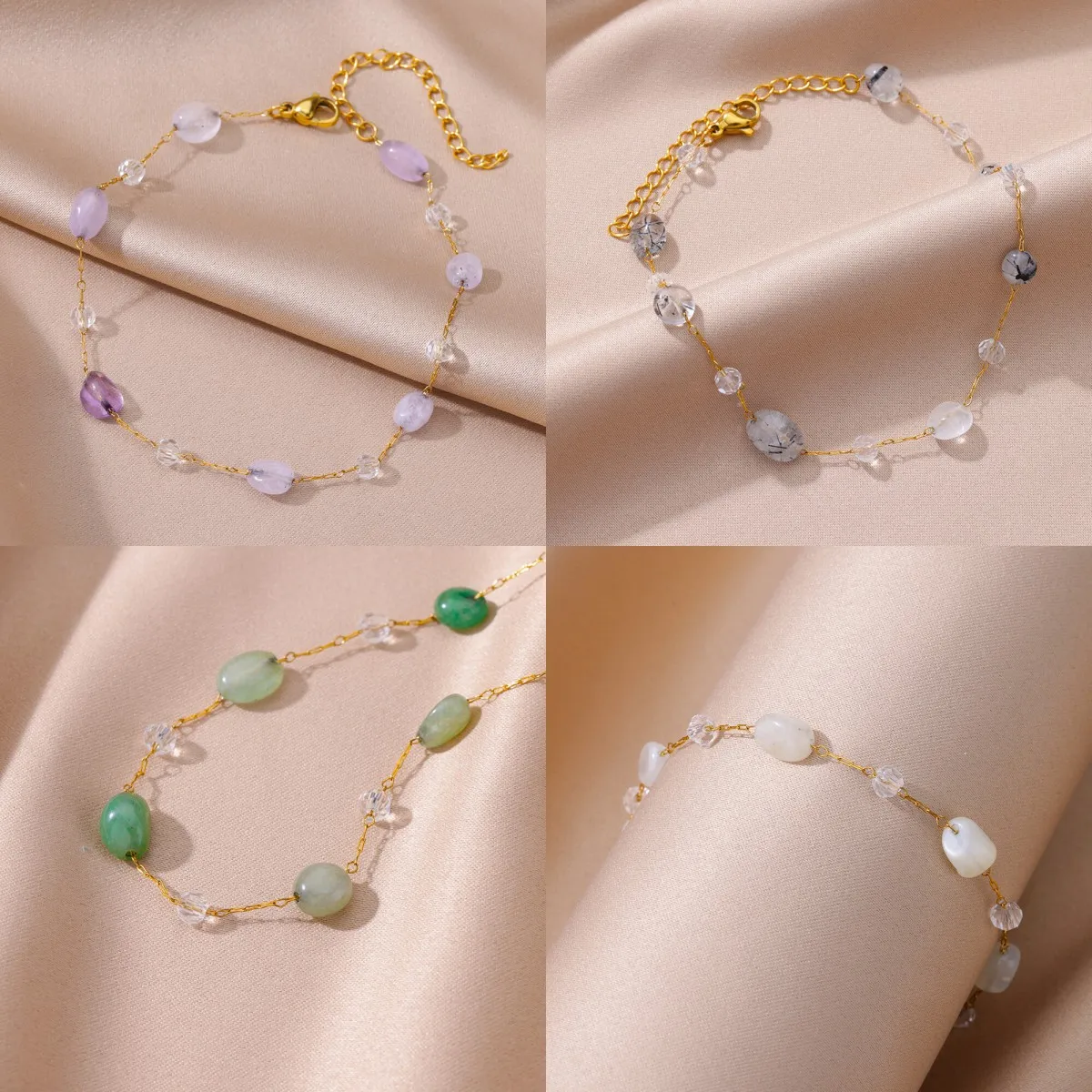 

Stainless Steel Anklets Natural Stone Anklet 18K Gold Color Chain Romantic Cute Jewelry Birthday Gift Summer New Free Shipping