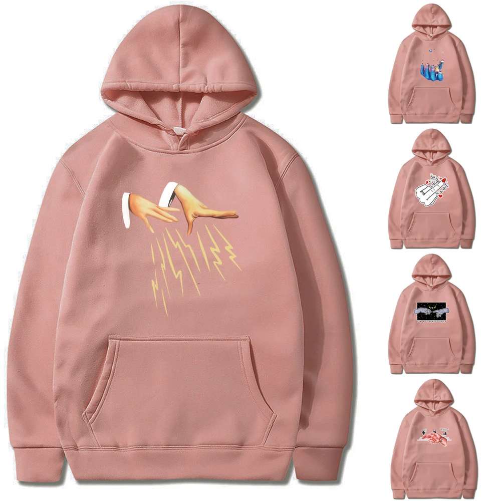 

Men Women Sweatshirts Autumn Casual Hand Print Striped Harajuku Hooded Loose All-match Pullover Tops Clothing Fashion Streetwear