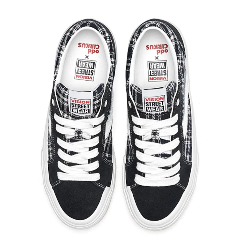 Vision Street Wear x Odd Classics Skateboarding Shoes Men Retro Low Top Suede Canvas Shoes Unisex Skate Sneakers Plaid Pattern