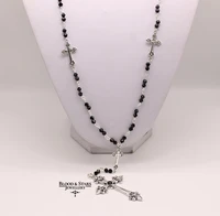 gothic long rosary large beaded silver cross necklace