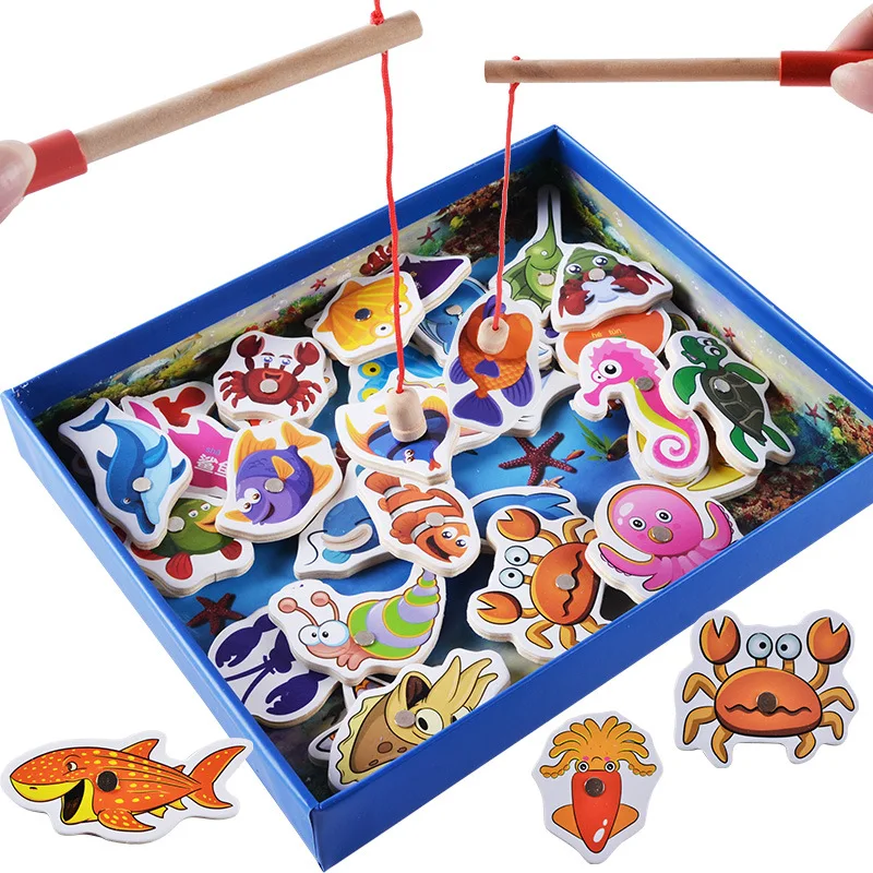 32 шт. рыболовные игры детские развивающие игрушки рыбки деревянный магнитный для
