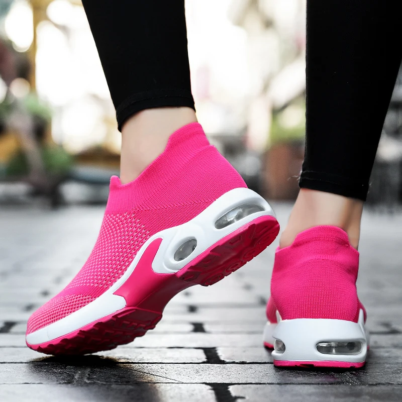 Sneakers Women Summer Lightweight Mesh Breathable Soft Fashion Breathable Running Lightweight Slip-On Height Increasing