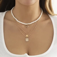 ingesight z 3pcsset imitation pearl planet lock pendant necklaces for women punk multilayer carved love coin neck hiphop chain