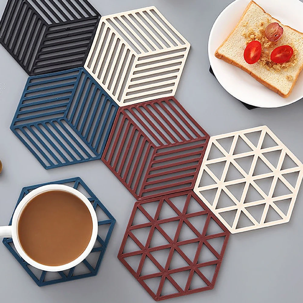 

1PC Silicone Tableware Insulation Mat Coaster Cup Hexagon Mats Pad Heat-insulated Bowl Placemat Home Decor Desktop Placemats
