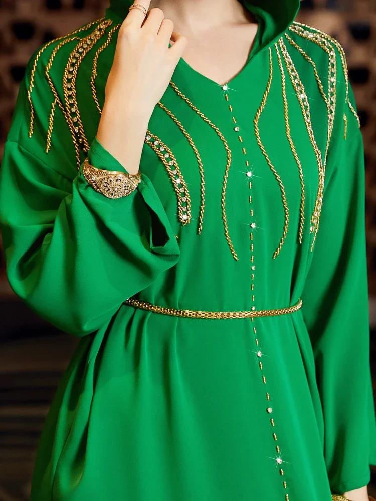 Ид Длинные платья с капюшоном и бриллиантами для женщин Платье Джалабия