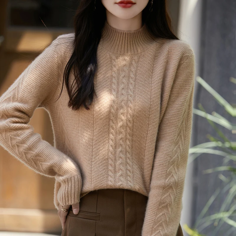 Новый узор женский вязаный пуловер из чистой австралийской шерсти модный