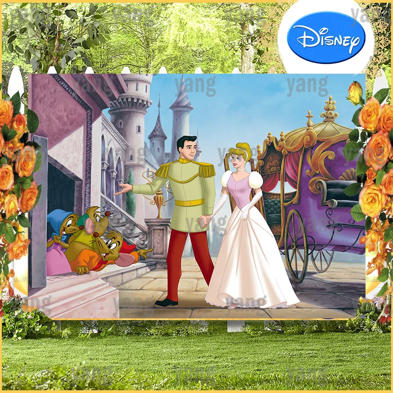 Custom Disney The Dance Palace Cinderella Princess And Prince Backdrop Background Banner Shower Baby Birthday Party Decoration