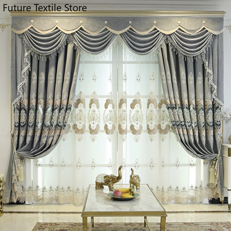 Living Room Bedroom European Cashmere Fabric Embroidered Window Screen Curtain Decoration Custom Finished Partition Curtain