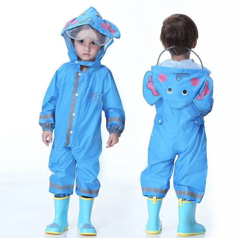 

Hooded Raincoat Jumpsuit Children Baby Boys Girls Toddler Cartoon One-Piece Rain Gear Suit Kid Waterproof Rain Clothing 2-8Y