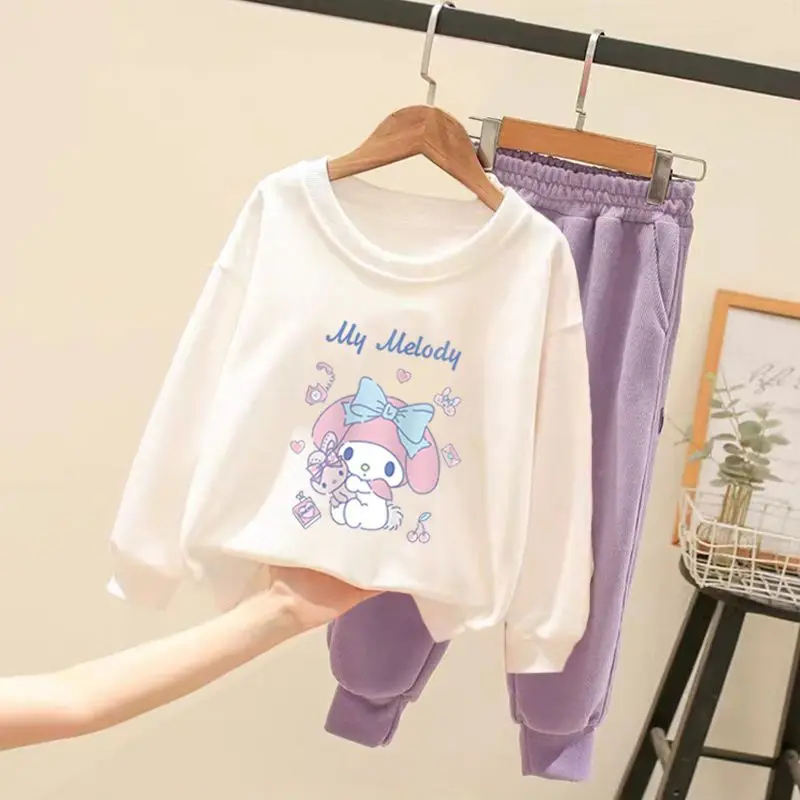 

Sanrioed Sweatshirt Pants 2Pcs Anime Kuromi Cinnamoroll My Melody Babys Boys Girls Clothes Kids Sweater Pullover Birthday Gifts