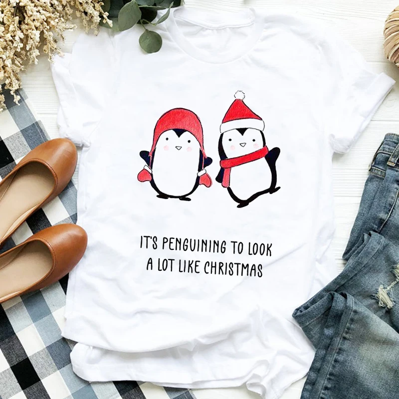 

Women Clothing Animal Winter Cartoon Funny Holiday Merry Christmas Trend Ladies Graphic Print Tee Top Tshirt Travel T-shirt