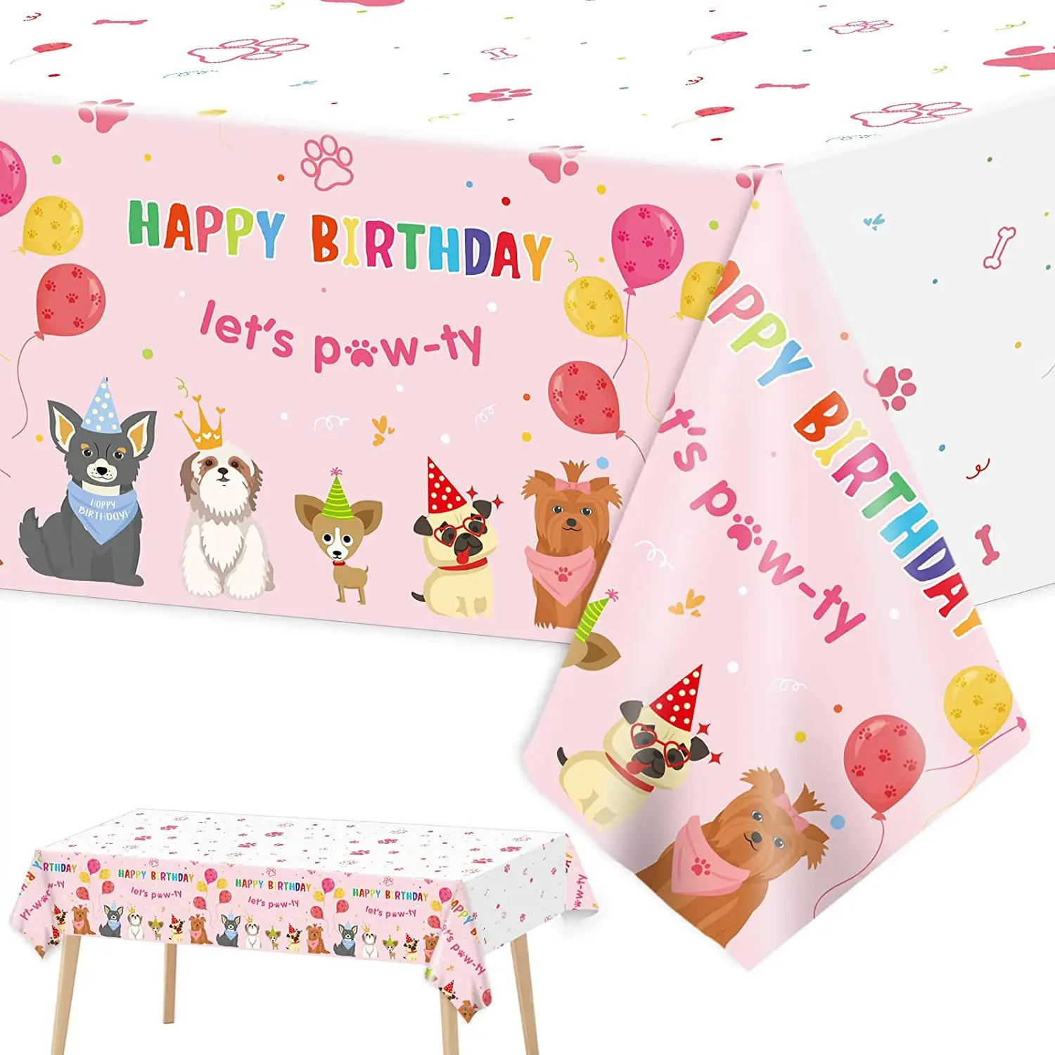 

Pink Puppy Themed Birthday Party Decorations Plastic Table Cover for Arts Dog and Pet Paw Party Supplies Disposable Tablecloth