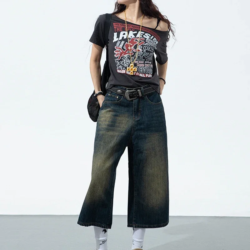 Повседневные брендовые винтажные джинсы с широкими штанинами для женщин Новинка