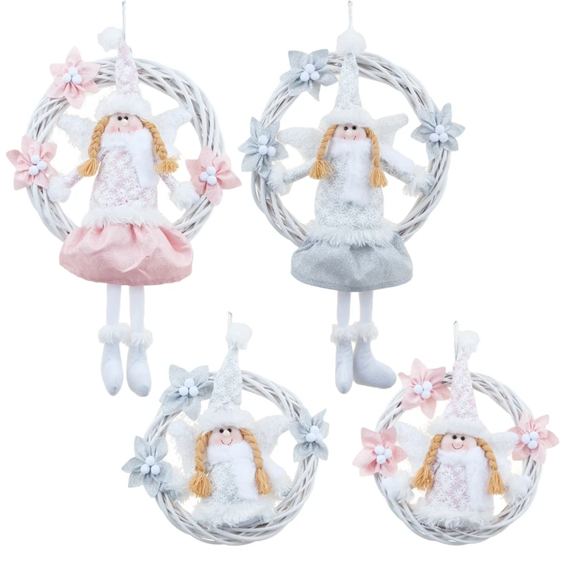 

New Christmas White Angel Wreath Vine Ring Pink Door Hanging Christmas Tree Pendant Christmas Ornaments