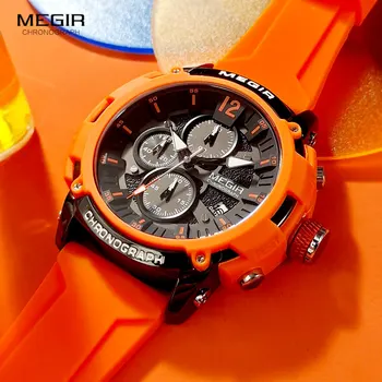 Sport Watches for Men Fashion Waterproof Luminous Chronograph Quartz Wristwatch with Auto Date Silicone Strap 2208 2