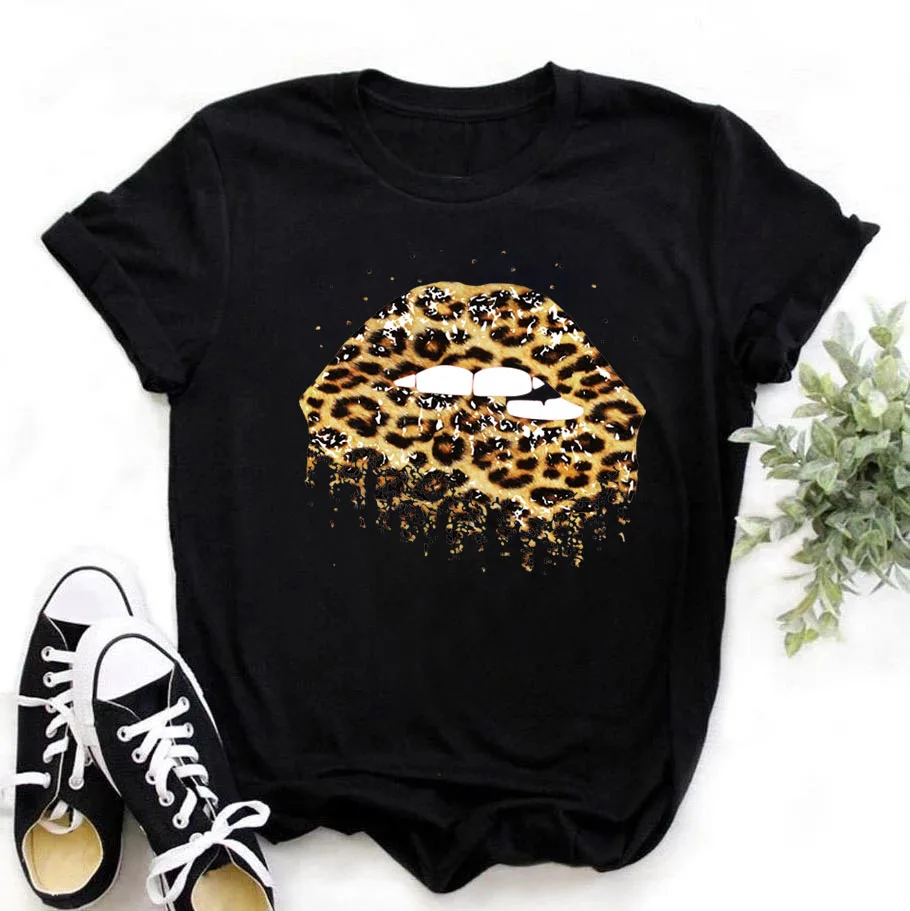 

X Task Force New Leopard Print Love Women's T-shirt Print Summer Women's Short Sleeve Black T-shirt Fashion Women's Top