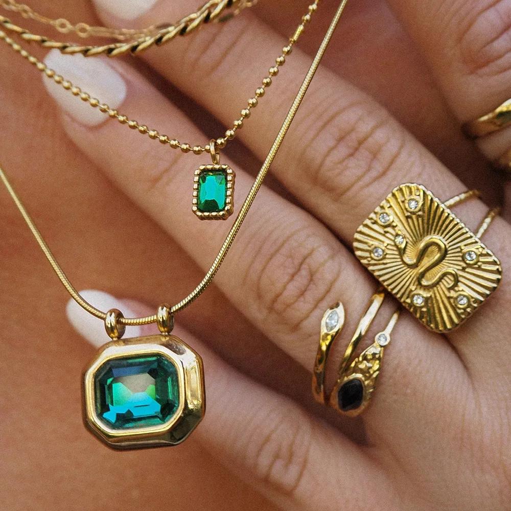 Ожерелье AENSOA из нержавеющей стали 316L с квадратным кулоном блестящее ожерелье