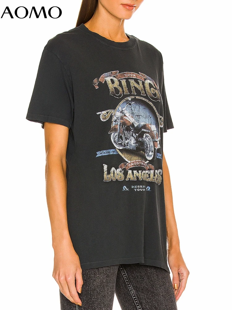 

Женская хлопковая футболка с коротким рукавом, круглым вырезом и принтом