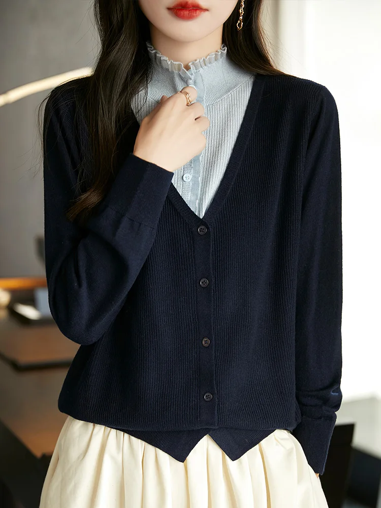 Изысканный женский кардиган из искусственной шерсти весна-осень контрастного